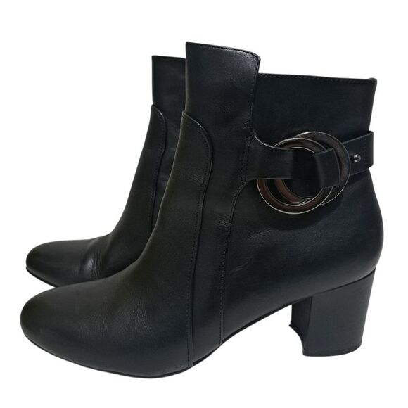 Karl Lagerfeld Paris Elegant Goth Leather Block Heel Ankle Boots Size 7.5 Black - Picture 15 of 15